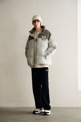 Men's Contrast Color Spliced PU Puffer Jacket
